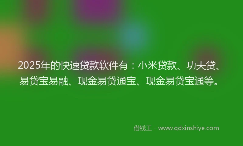 2025年的快速贷款软件有：小米贷款、功夫贷、易贷宝易融、现金易贷通宝、现金易贷宝通等。