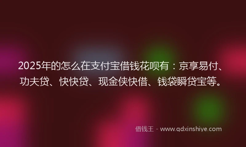 2025年的怎么在支付宝借钱花呗有：京享易付、功夫贷、快快贷、现金侠快借、钱袋瞬贷宝等。