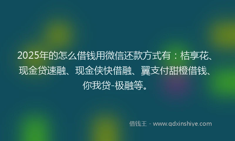 2025年的怎么借钱用微信还款方式有：桔享花、现金贷速融、现金侠快借融、翼支付甜橙借钱、你我贷-极融等。
