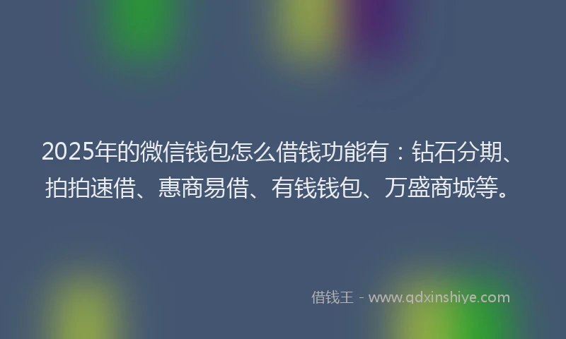 2025年的微信钱包怎么借钱功能有：钻石分期、拍拍速借、惠商易借、有钱钱包、万盛商城等。