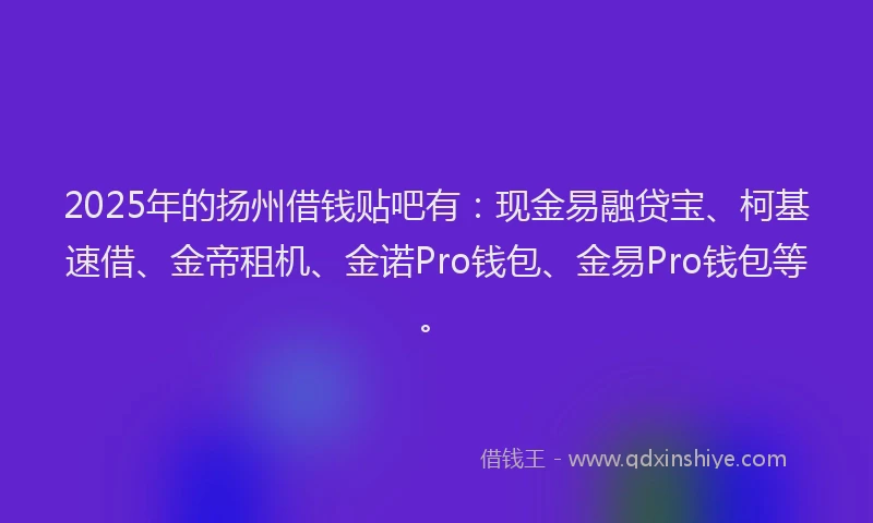 2025年的扬州借钱贴吧有：现金易融贷宝、柯基速借、金帝租机、金诺Pro钱包、金易Pro钱包等。