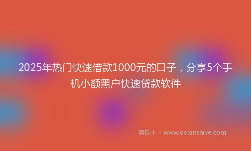 2025年热门快速借款1000元的口子，分享5个手机小额黑户快速贷款软件