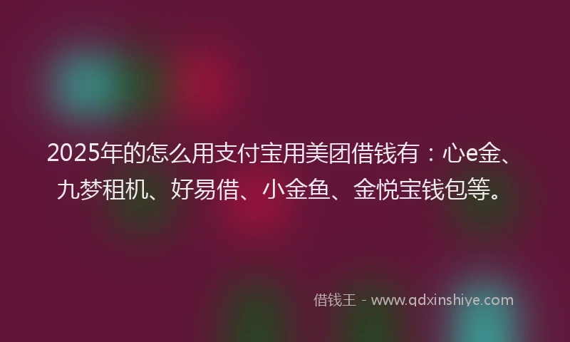2025年的怎么用支付宝用美团借钱有：心e金、九梦租机、好易借、小金鱼、金悦宝钱包等。