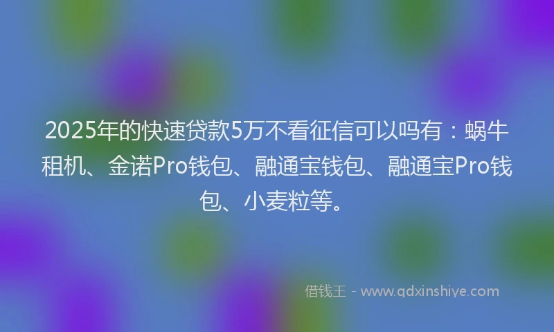 2025年的快速贷款5万不看征信可以吗有：蜗牛租机、金诺Pro钱包、融通宝钱包、融通宝Pro钱包、小麦粒等。
