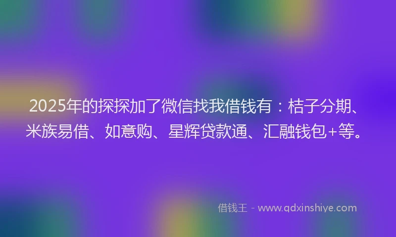 2025年的探探加了微信找我借钱有：桔子分期、米族易借、如意购、星辉贷款通、汇融钱包+等。