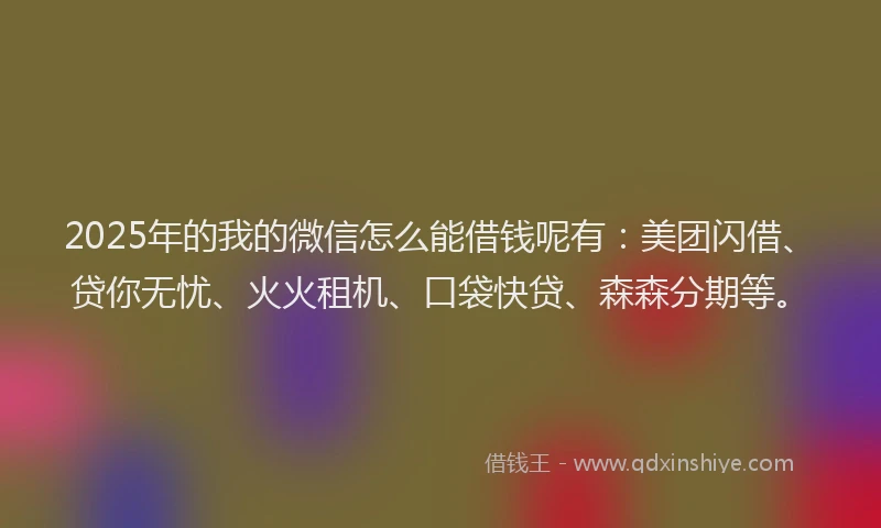 2025年的我的微信怎么能借钱呢有：美团闪借、贷你无忧、火火租机、口袋快贷、森森分期等。