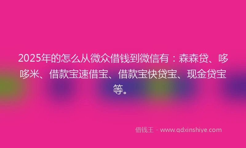 2025年的怎么从微众借钱到微信有：森森贷、哆哆米、借款宝速借宝、借款宝快贷宝、现金贷宝等。