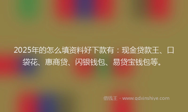 2025年的怎么填资料好下款有：现金贷款王、口袋花、惠商贷、闪银钱包、易贷宝钱包等。