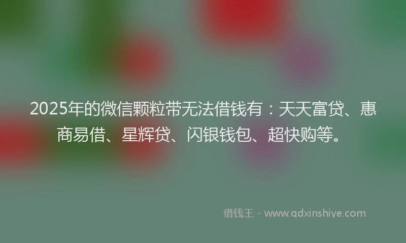2025年的微信颗粒带无法借钱有：天天富贷、惠商易借、星辉贷、闪银钱包、超快购等。