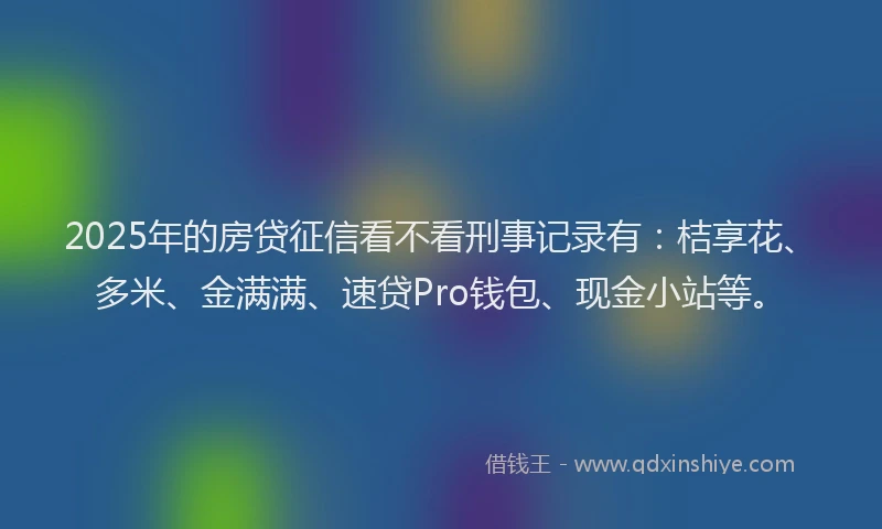2025年的房贷征信看不看刑事记录有：桔享花、多米、金满满、速贷Pro钱包、现金小站等。