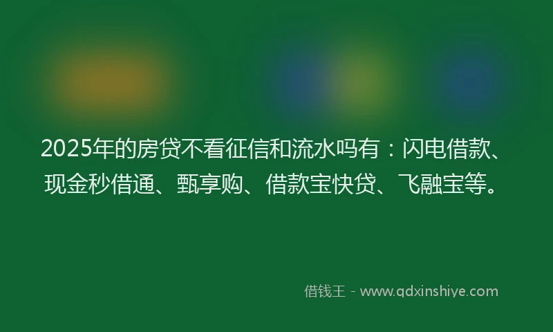 2025年的房贷不看征信和流水吗有：闪电借款、现金秒借通、甄享购、借款宝快贷、飞融宝等。