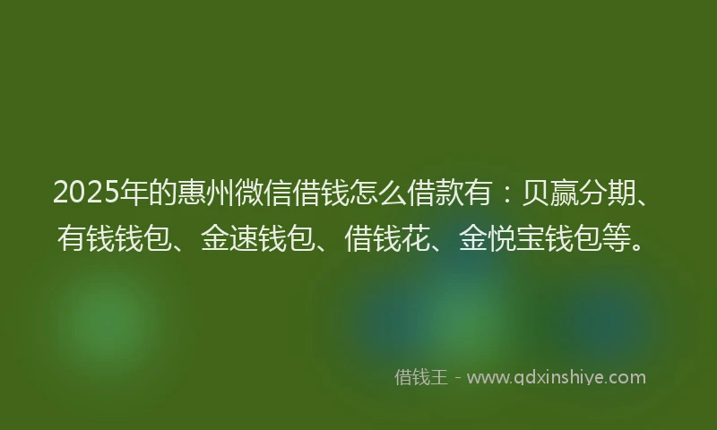 2025年的惠州微信借钱怎么借款有：贝赢分期、有钱钱包、金速钱包、借钱花、金悦宝钱包等。