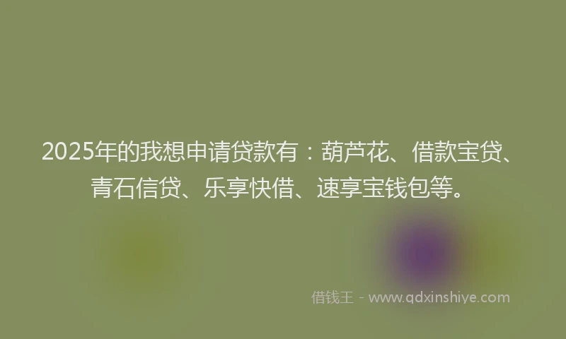 2025年的我想申请贷款有：葫芦花、借款宝贷、青石信贷、乐享快借、速享宝钱包等。