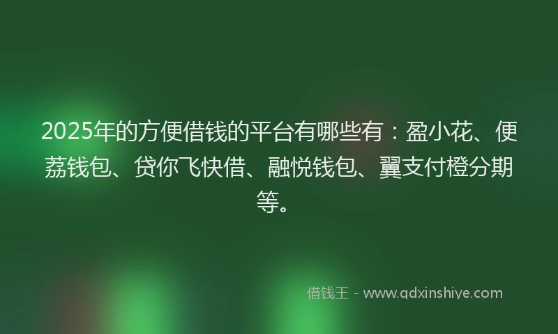 2025年的方便借钱的平台有哪些有：盈小花、便荔钱包、贷你飞快借、融悦钱包、翼支付橙分期等。