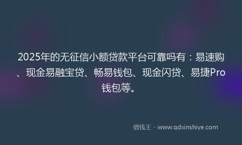 2025年的无征信小额贷款平台可靠吗有：易速购、现金易融宝贷、畅易钱包、现金闪贷、易捷Pro钱包等。