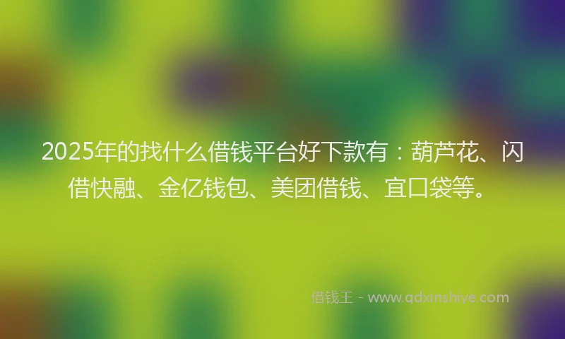 2025年的找什么借钱平台好下款有：葫芦花、闪借快融、金亿钱包、美团借钱、宜口袋等。