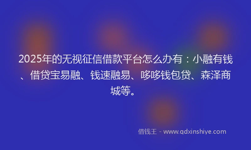 2025年的无视征信借款平台怎么办有：小融有钱、借贷宝易融、钱速融易、哆哆钱包贷、森泽商城等。