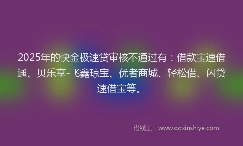 2025年的快金极速贷审核不通过有：借款宝速借通、贝乐享-飞鑫琼宝、优者商城、轻松借、闪贷速借宝等。