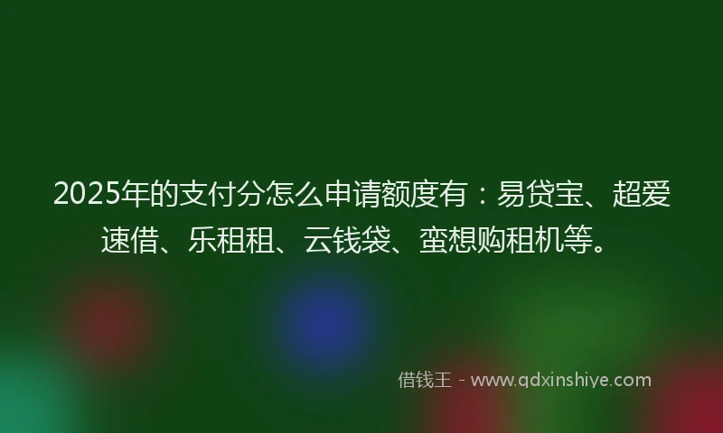 2025年的支付分怎么申请额度有：易贷宝、超爱速借、乐租租、云钱袋、蛮想购租机等。