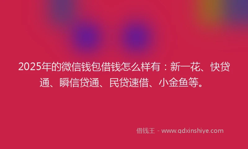 2025年的微信钱包借钱怎么样有：新一花、快贷通、瞬信贷通、民贷速借、小金鱼等。