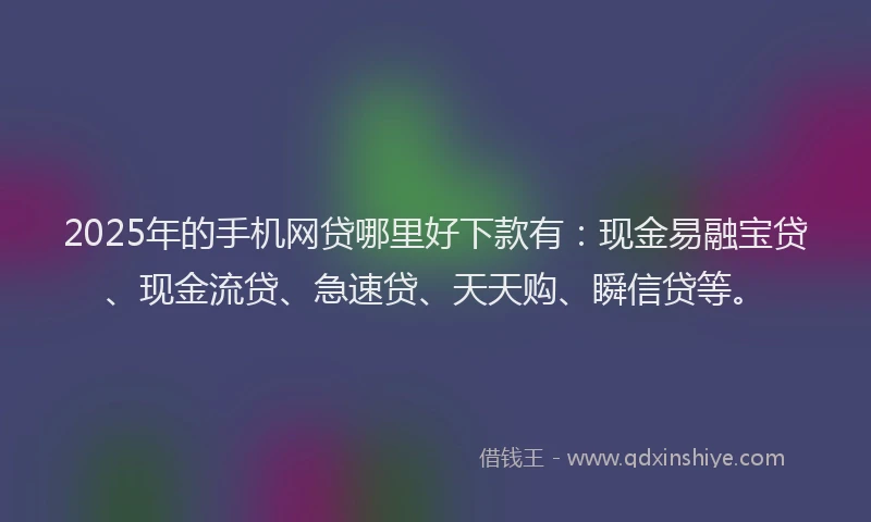 2025年的手机网贷哪里好下款有：现金易融宝贷、现金流贷、急速贷、天天购、瞬信贷等。