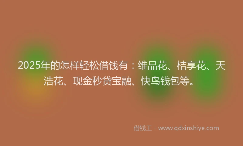 2025年的怎样轻松借钱有：维品花、桔享花、天浩花、现金秒贷宝融、快鸟钱包等。