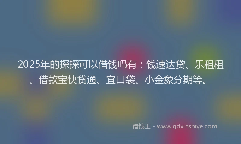 2025年的探探可以借钱吗有：钱速达贷、乐租租、借款宝快贷通、宜口袋、小金象分期等。