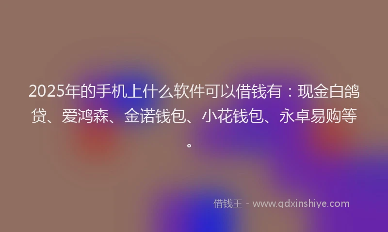 2025年的手机上什么软件可以借钱有：现金白鸽贷、爱鸿森、金诺钱包、小花钱包、永卓易购等。