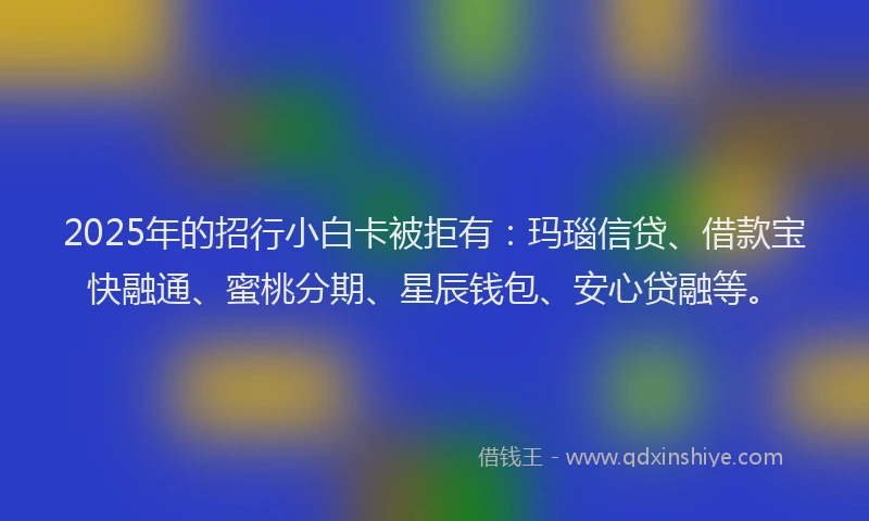 2025年的招行小白卡被拒有：玛瑙信贷、借款宝快融通、蜜桃分期、星辰钱包、安心贷融等。