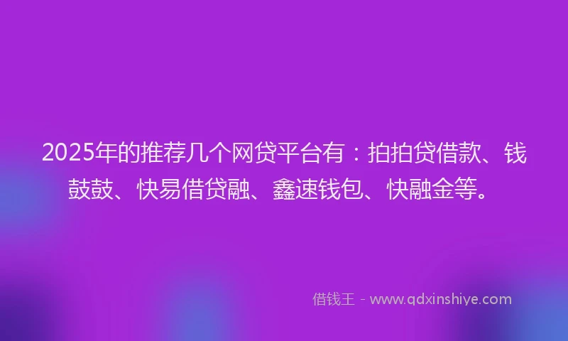 2025年的推荐几个网贷平台有：拍拍贷借款、钱鼓鼓、快易借贷融、鑫速钱包、快融金等。