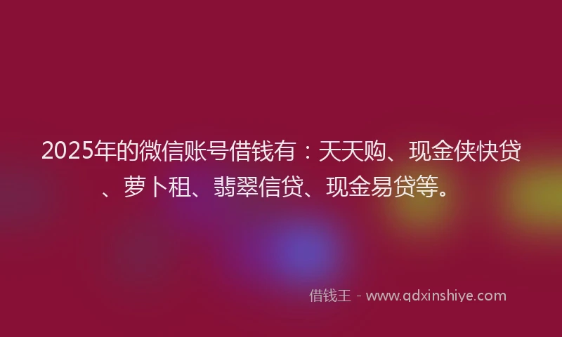 2025年的微信账号借钱有：天天购、现金侠快贷、萝卜租、翡翠信贷、现金易贷等。