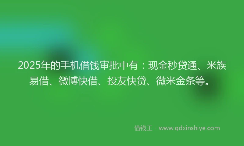 2025年的手机借钱审批中有：现金秒贷通、米族易借、微博快借、投友快贷、微米金条等。