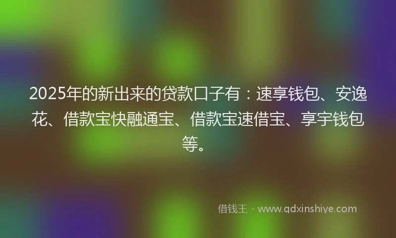 2025年的新出来的贷款口子有：速享钱包、安逸花、借款宝快融通宝、借款宝速借宝、享宇钱包等。