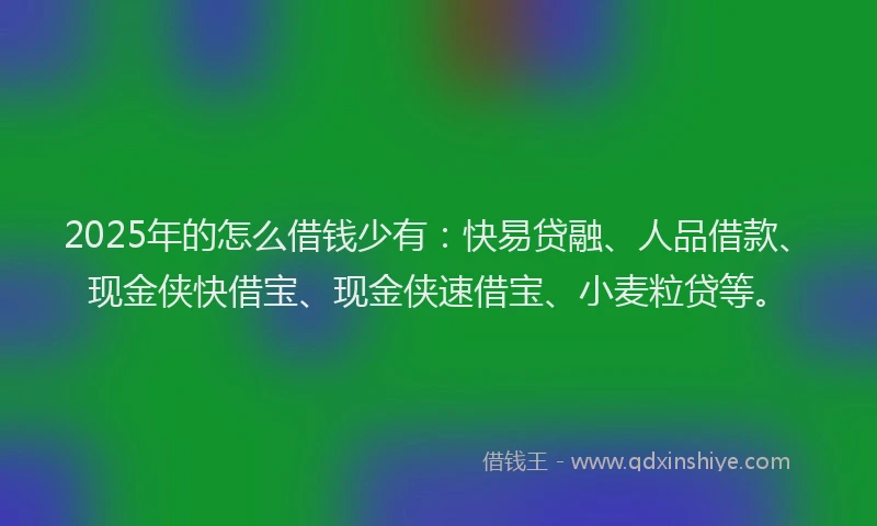 2025年的怎么借钱少有：快易贷融、人品借款、现金侠快借宝、现金侠速借宝、小麦粒贷等。