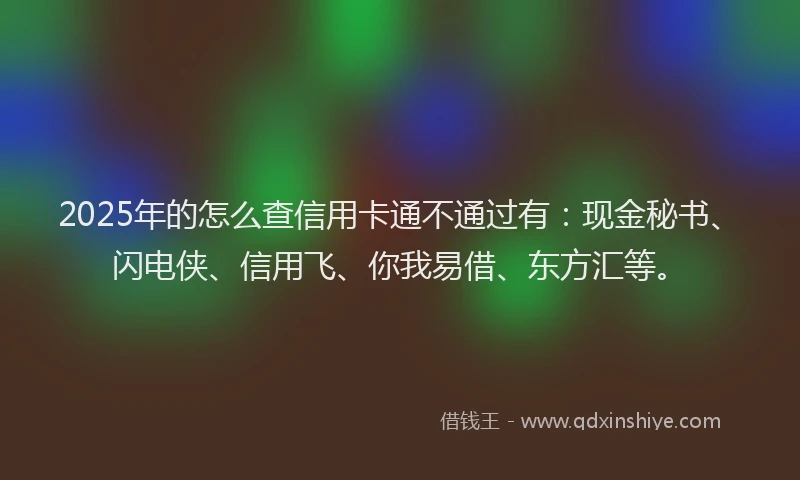 2025年的怎么查信用卡通不通过有：现金秘书、闪电侠、信用飞、你我易借、东方汇等。