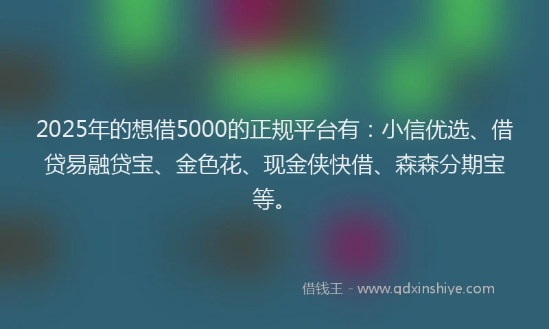 2025年的想借5000的正规平台有：小信优选、借贷易融贷宝、金色花、现金侠快借、森森分期宝等。