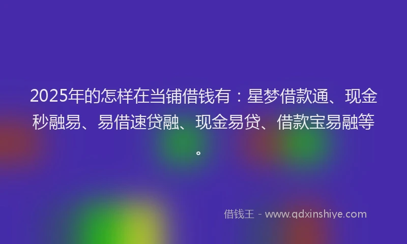 2025年的怎样在当铺借钱有：星梦借款通、现金秒融易、易借速贷融、现金易贷、借款宝易融等。