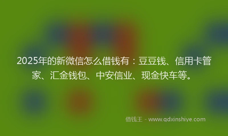 2025年的新微信怎么借钱有：豆豆钱、信用卡管家、汇金钱包、中安信业、现金快车等。