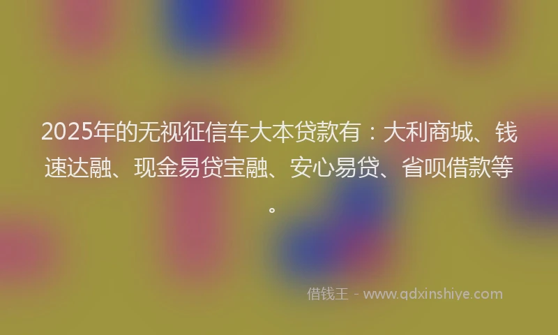 2025年的无视征信车大本贷款有：大利商城、钱速达融、现金易贷宝融、安心易贷、省呗借款等。