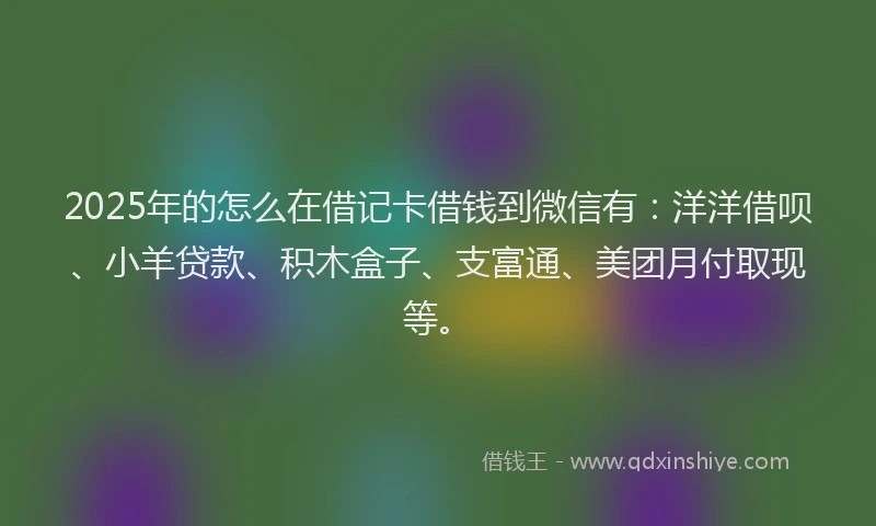 2025年的怎么在借记卡借钱到微信有：洋洋借呗、小羊贷款、积木盒子、支富通、美团月付取现等。