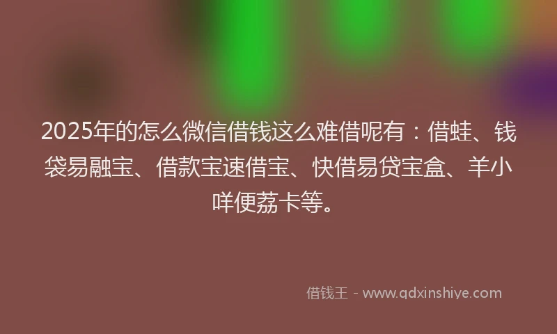 2025年的怎么微信借钱这么难借呢有：借蛙、钱袋易融宝、借款宝速借宝、快借易贷宝盒、羊小咩便荔卡等。