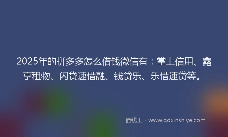 2025年的拼多多怎么借钱微信有：掌上信用、鑫享租物、闪贷速借融、钱贷乐、乐借速贷等。