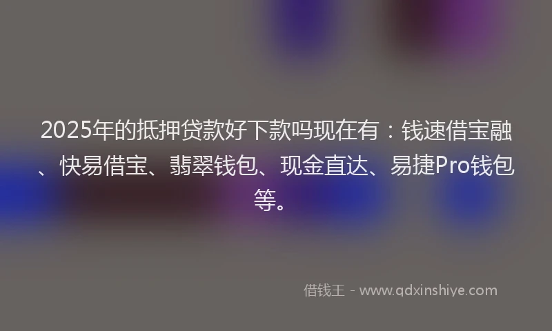 2025年的抵押贷款好下款吗现在有：钱速借宝融、快易借宝、翡翠钱包、现金直达、易捷Pro钱包等。