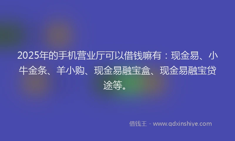 2025年的手机营业厅可以借钱嘛有：现金易、小牛金条、羊小购、现金易融宝盒、现金易融宝贷途等。