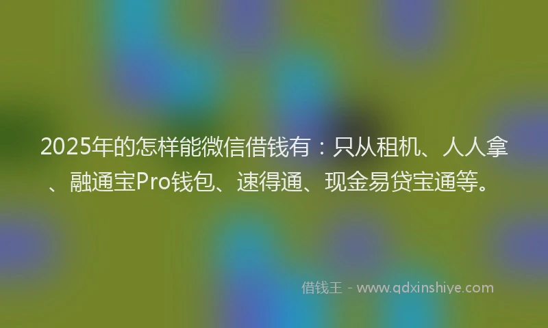 2025年的怎样能微信借钱有：只从租机、人人拿、融通宝Pro钱包、速得通、现金易贷宝通等。