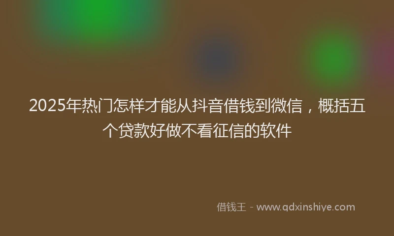 2025年热门怎样才能从抖音借钱到微信，概括五个贷款好做不看征信的软件