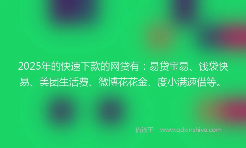 2025年的快速下款的网贷有：易贷宝易、钱袋快易、美团生活费、微博花花金、度小满速借等。