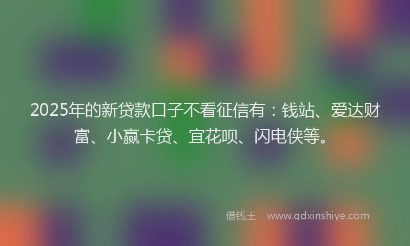 2025年的新贷款口子不看征信有：钱站、爱达财富、小赢卡贷、宜花呗、闪电侠等。