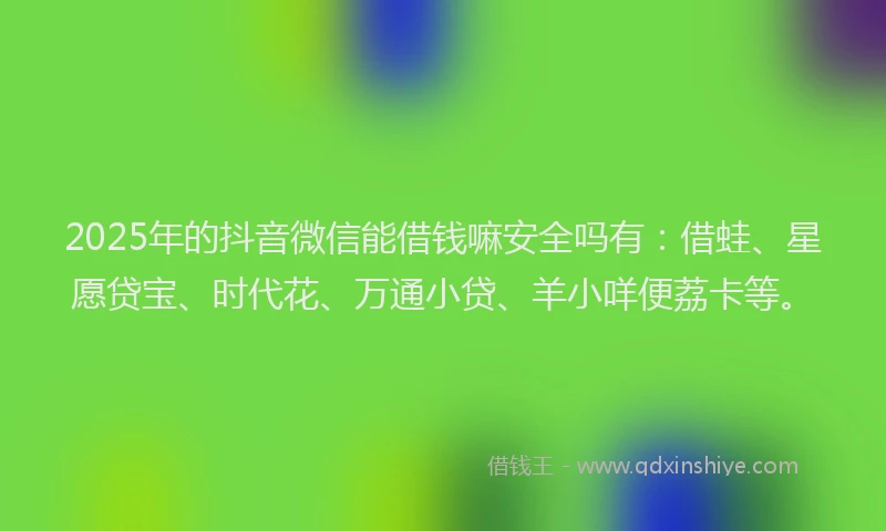 2025年的抖音微信能借钱嘛安全吗有：借蛙、星愿贷宝、时代花、万通小贷、羊小咩便荔卡等。