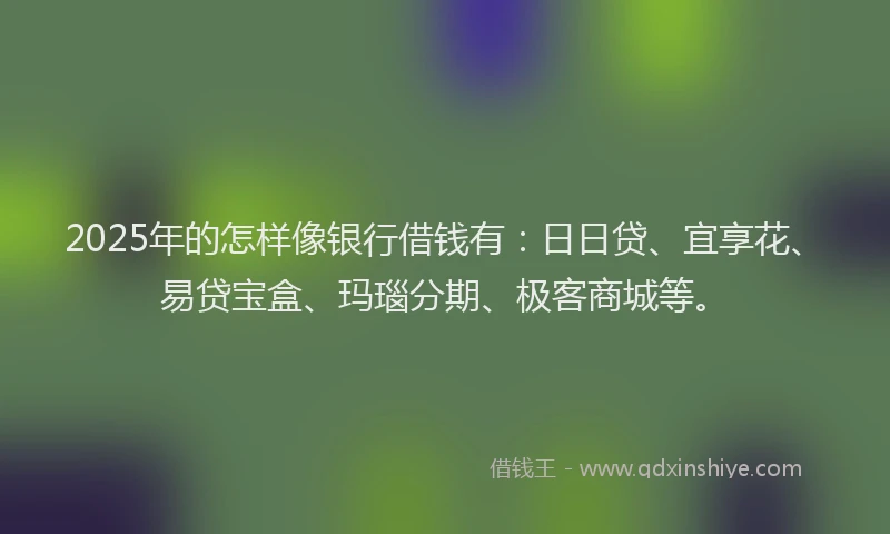 2025年的怎样像银行借钱有：日日贷、宜享花、易贷宝盒、玛瑙分期、极客商城等。